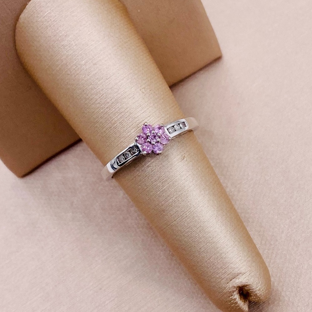 THL 10K White Gold Diamond & Pink Sapphire Floral Ring - EUC